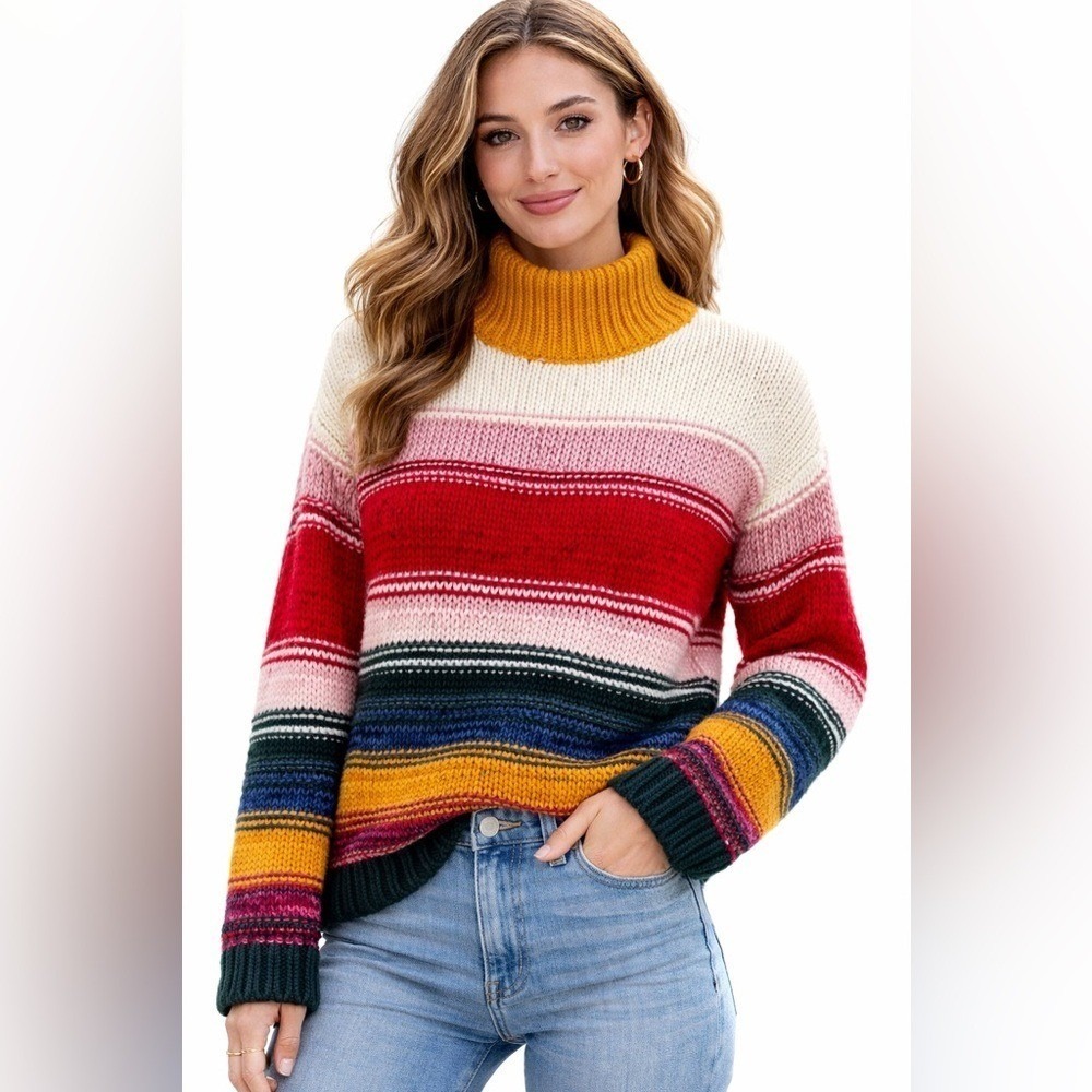 Sundance Chunky Knit‎ Sweater Medium Multicolor Striped Boho Cozy Cottagecore
